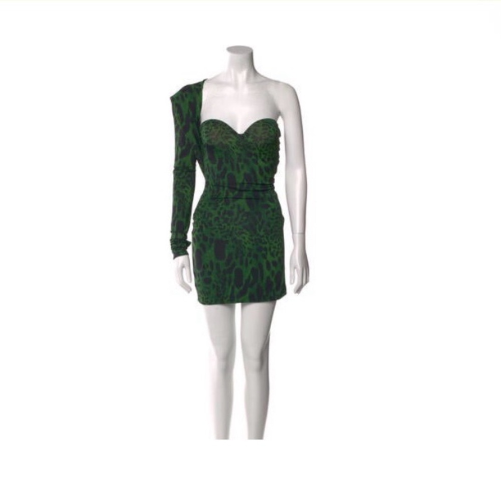 Alexandre Vauthier Elegant Green Leopard Print Mini Dress